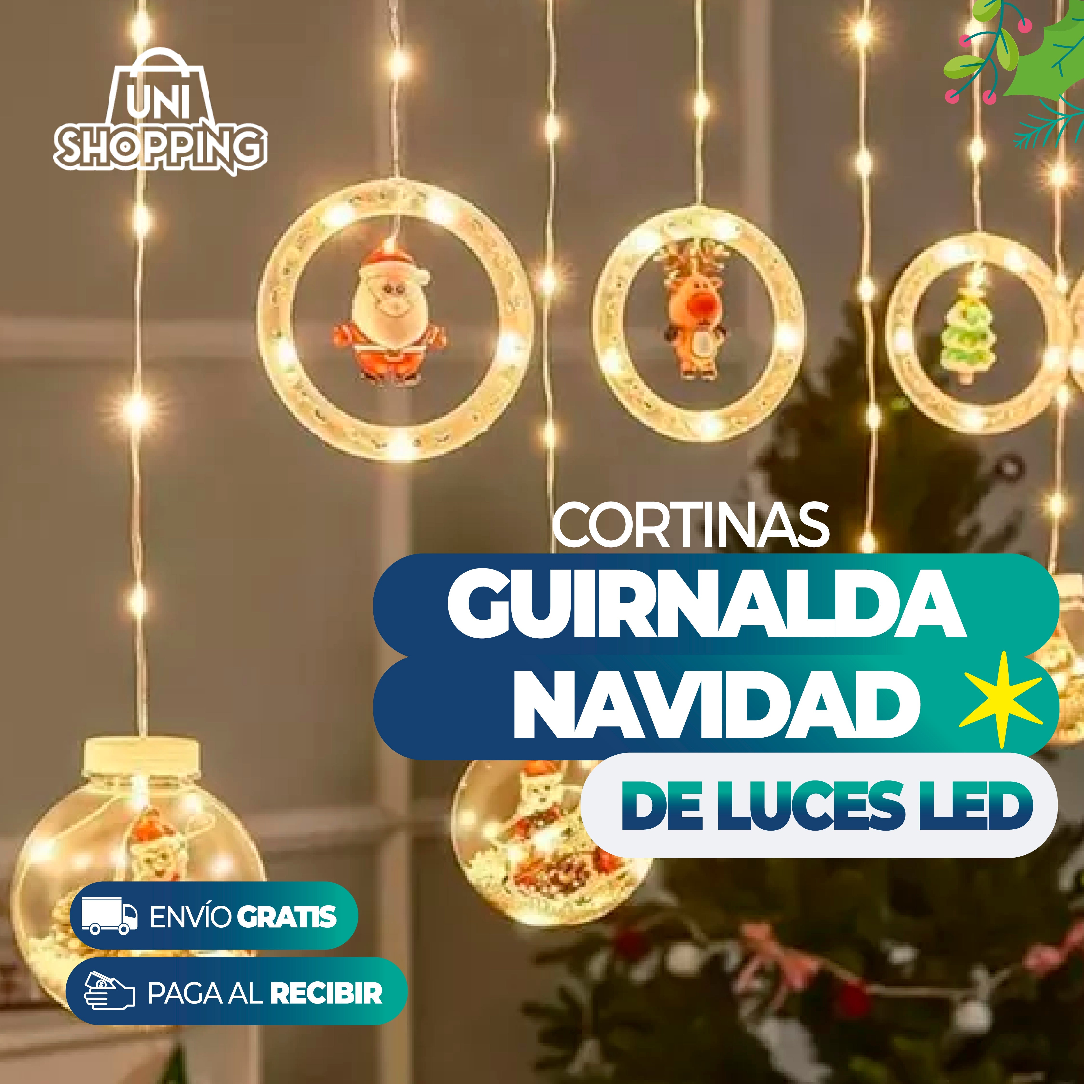 🎄✨Cadena de luces Navideñas con Muñecos y Esferas✨🎅